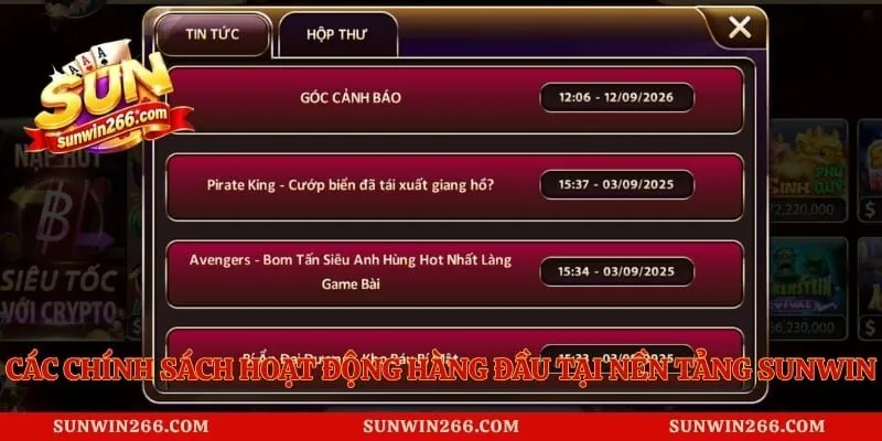 Các chính sách hoạt động hàng đầu tại nền tảng Sunwin