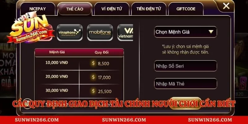 Các quy định giao dịch tài chính người chơi cần biết