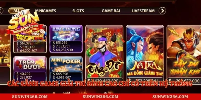 Các sảnh game giải trí đỉnh cao chỉ có trên hệ thống Sunwin