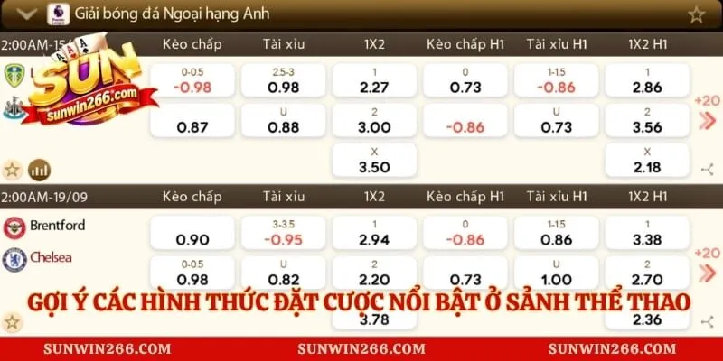 Gợi ý các hình thức đặt cược nổi bật ở sảnh thể thao Sunwin